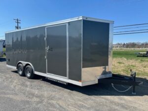 2025-COVERED-WAGON-8.5X20-ENCLOSED-CAR-HAULER-RAMP-DOOR-5.jpg Covered Wagon 8.5 x 20 V-Nose Enclosed Car Trailer – 6″ Added Height